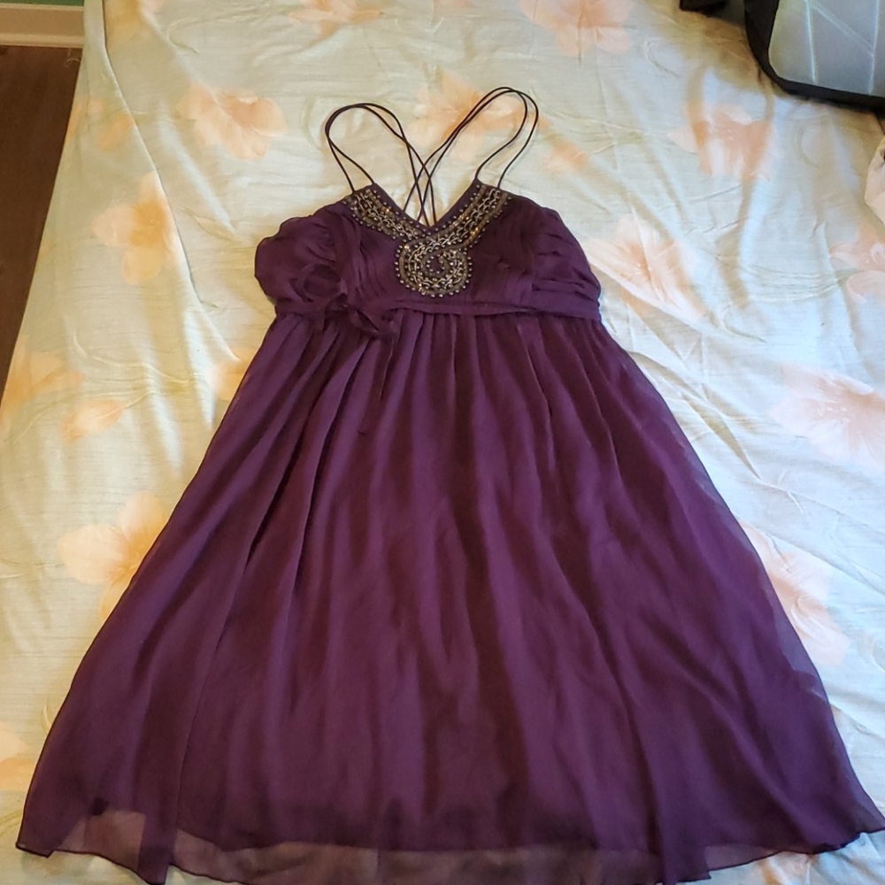 Purple Beading Strappy Short Dress